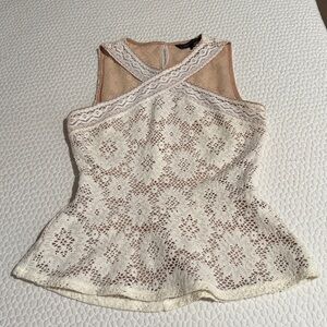 BCBGMaxAzria Cream Lace Cross-Front Blouse worn once